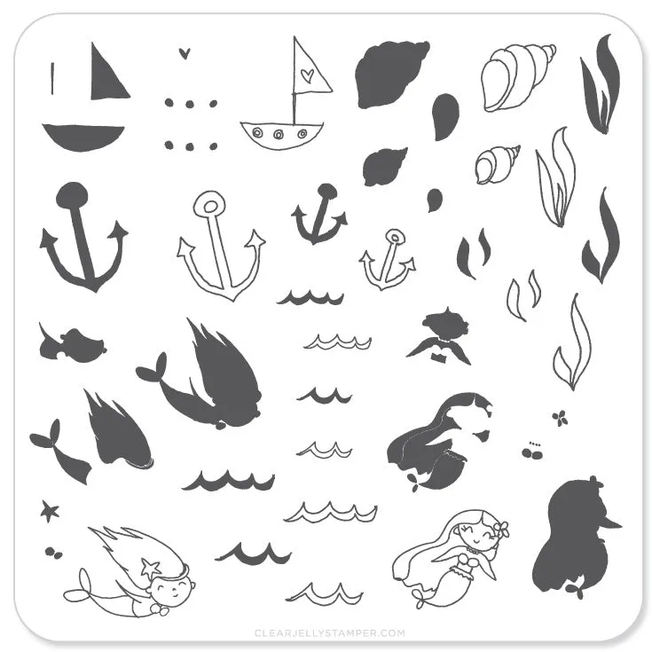 Clear Jelly Stamper Mermaid Doodle 1 CjS-24 stampingplade 6x6 havfrue