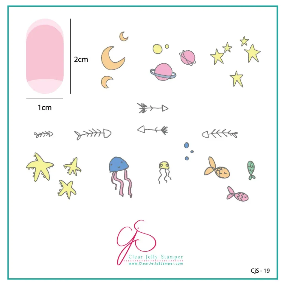 Clear Jelly Stamper CjS-19 Sea and Stars Doodle stempelplade havmotiv
