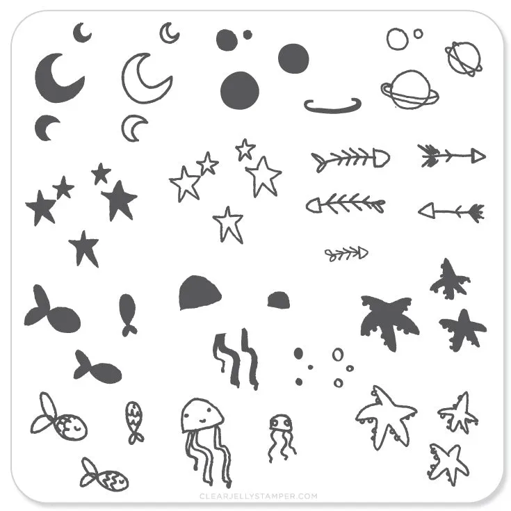 Clear Jelly Stamper CjS-19 Sea and Stars Doodle stempelplade havmotiv