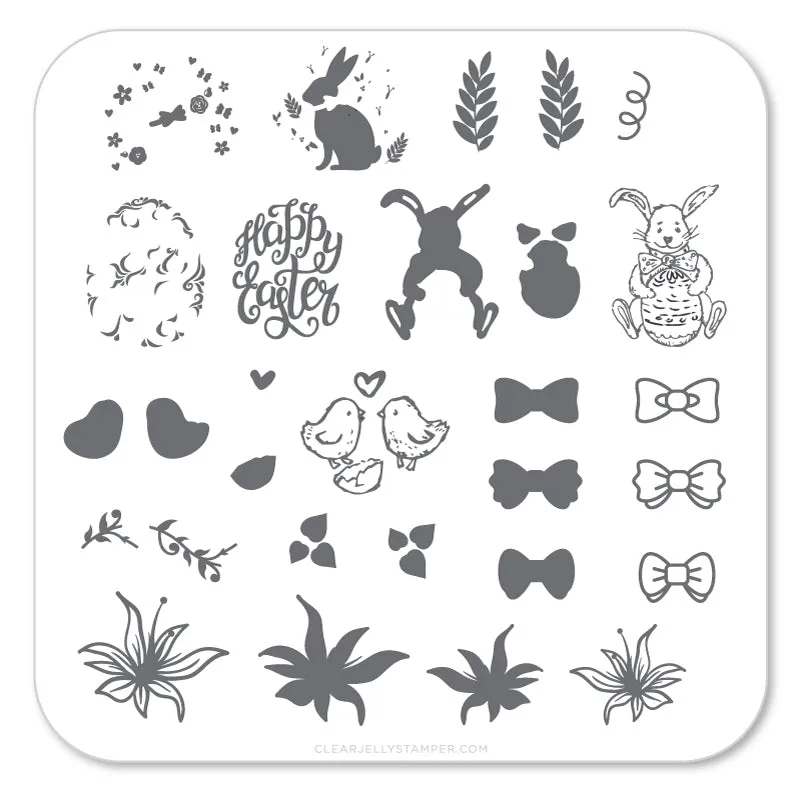 Clear Jelly Stamper CjSH-10 stampingplade påske 6 x 6 cm kaninblomster