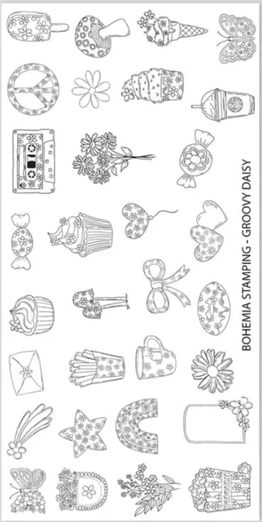 Bohemia Groovy Daisy BS-05 stamping plade 12x6 cm retro