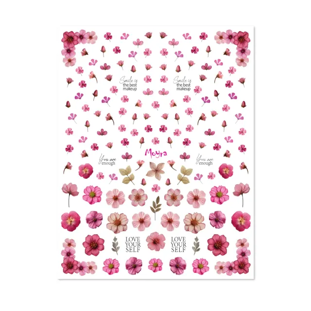 Moyra Watertransfer Selection 15 negleklistermærker tørrede blomster pink