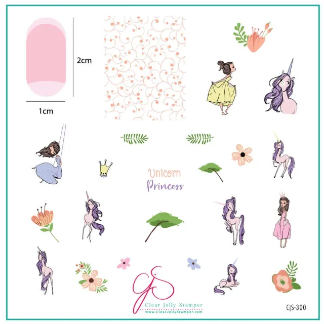 Clear Jelly Stamper CjS-300 Unicorn Princess negleplade 8x8 cm prinsesse