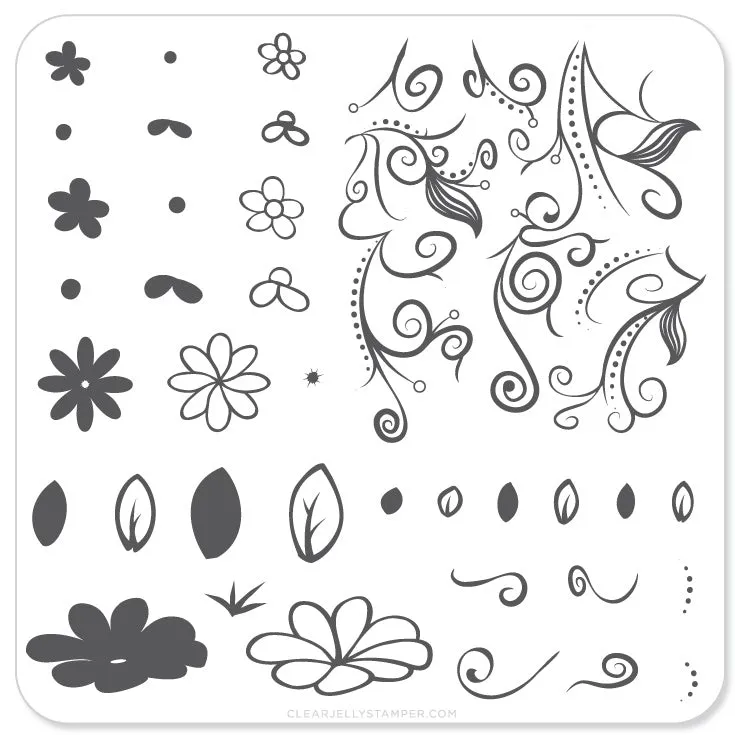 Clear Jelly Stamper CjS-14 Floral Swirl 2 stampingplade 6x6