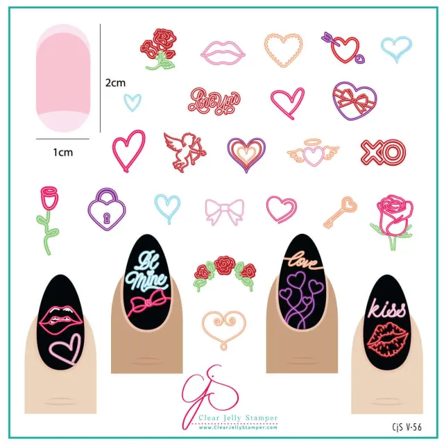 Clear Jelly Stamper Neon Love CjSV-56 stampingplade hjerter