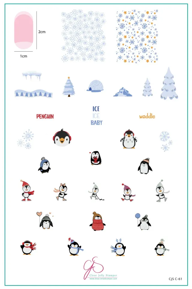 Clear Jelly Stamper CjSC-61 Playful Penguins stampingplade 14x9