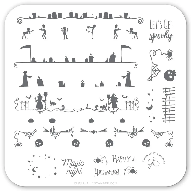 Clear Jelly Stamper CJSH-41 Let's Get Spooky stamping plade 6x6